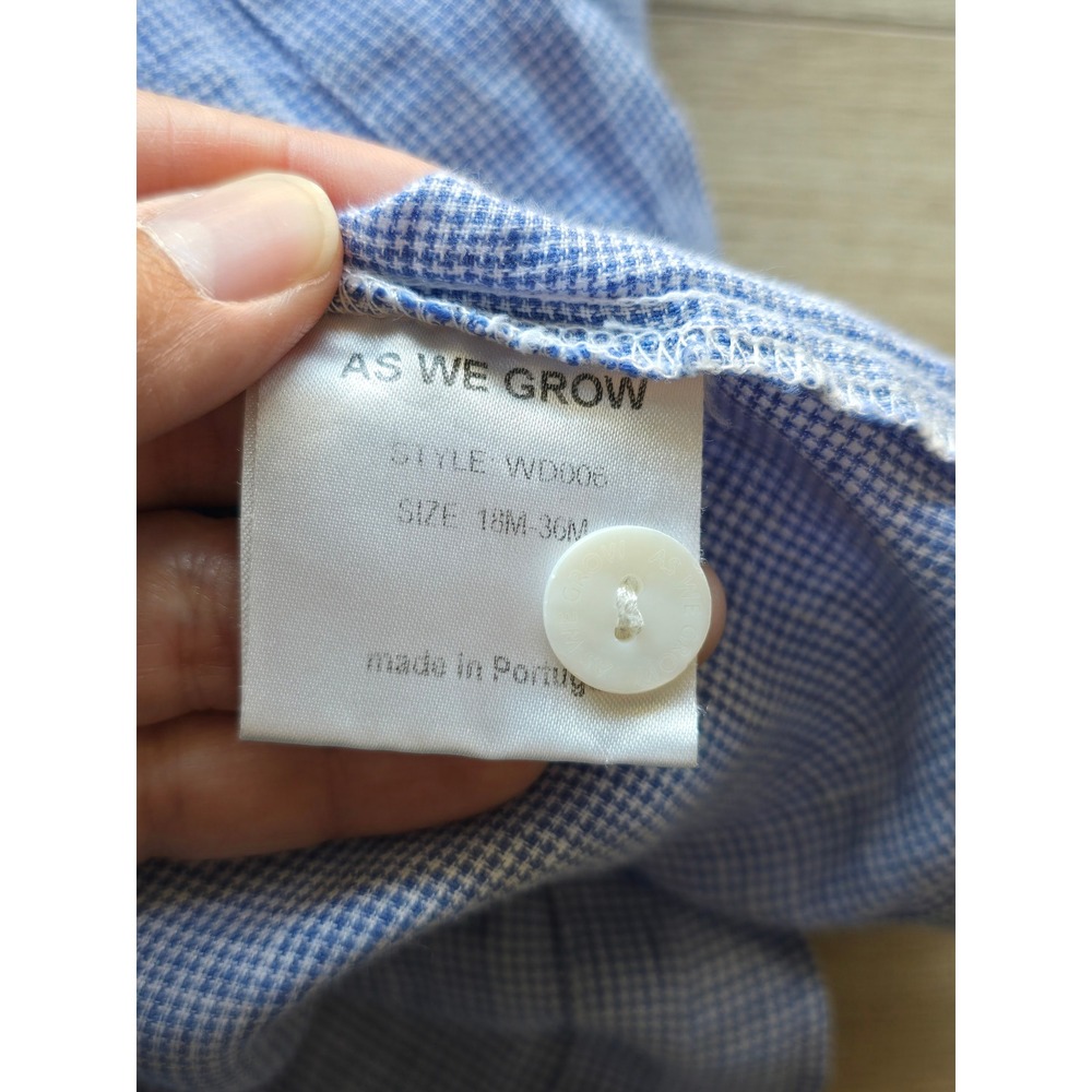 As We Grow Girls 100% Linen Dress 18 months Blue Micro Check Pockets coastal - Picture 6 of 7